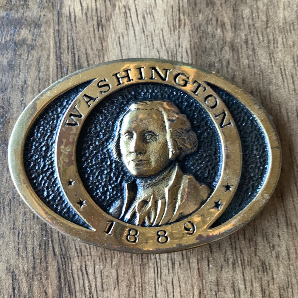 VINTAGE 1889 GEORGE WASHINGTON BELT BUCKLE SOLID BRASS